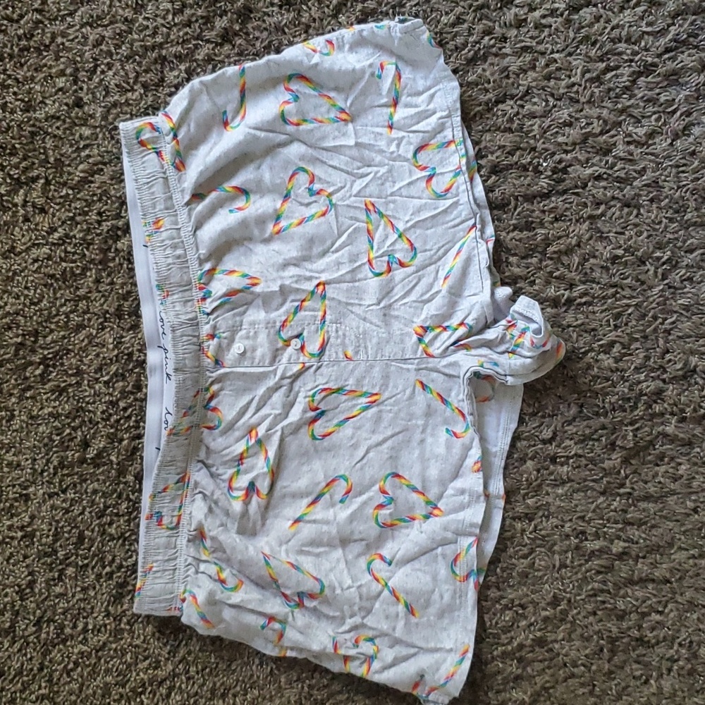 Victoria's secret PINK Love Rainbow Candy Cane Heart print pajama shorts size L